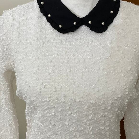 Beaded Pearl Sequin Blouse XS Modest Classic Peter Pan Collar Holiday Romantic - Picture 14 of 14